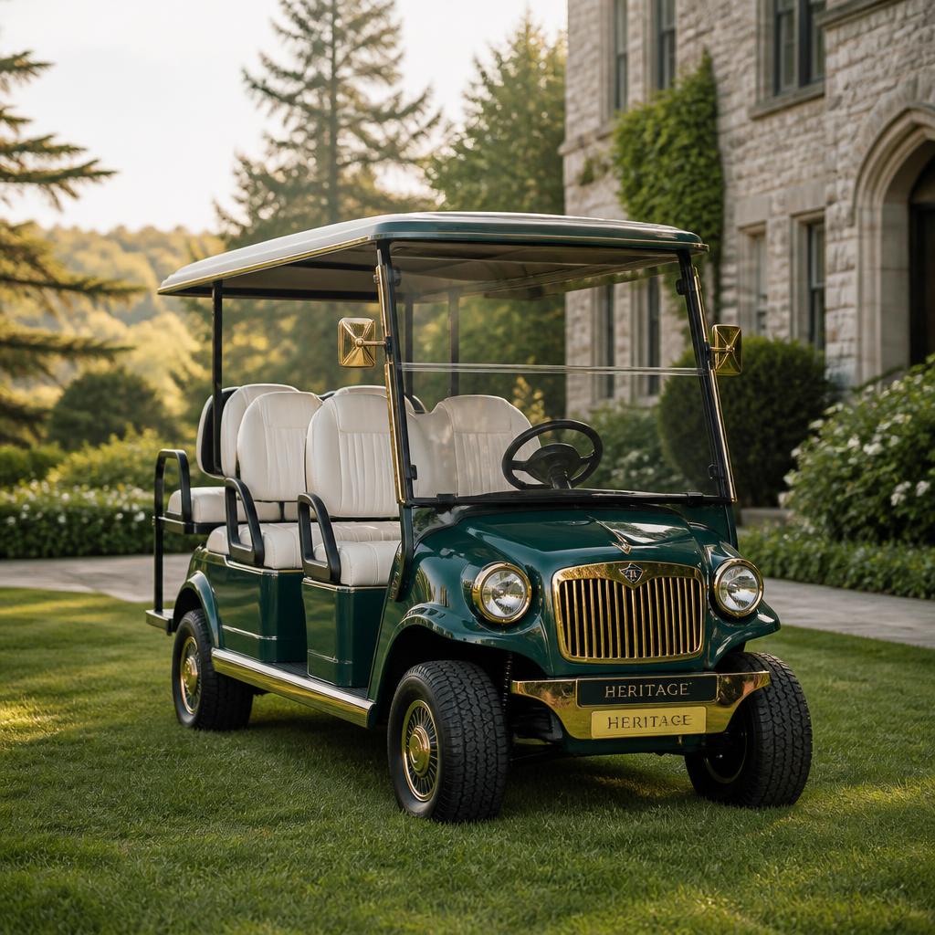 Vantage Elite green estate series electric golf cart on a private course